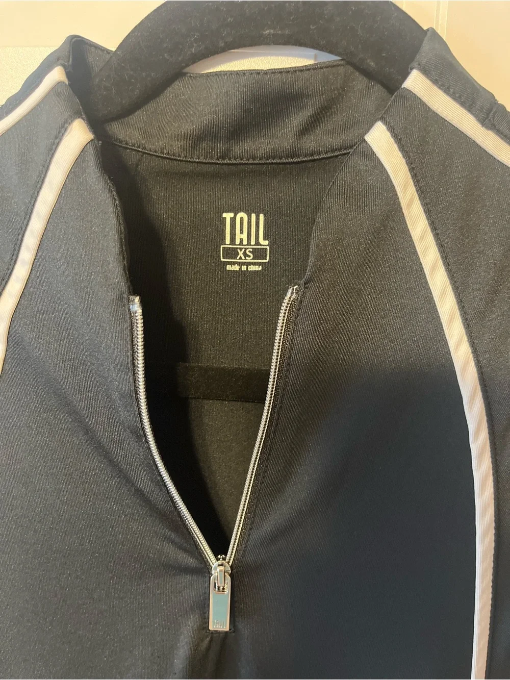 Tail Black Sleeveless Zip Polo golf or athletic Dress with White Piping-XS